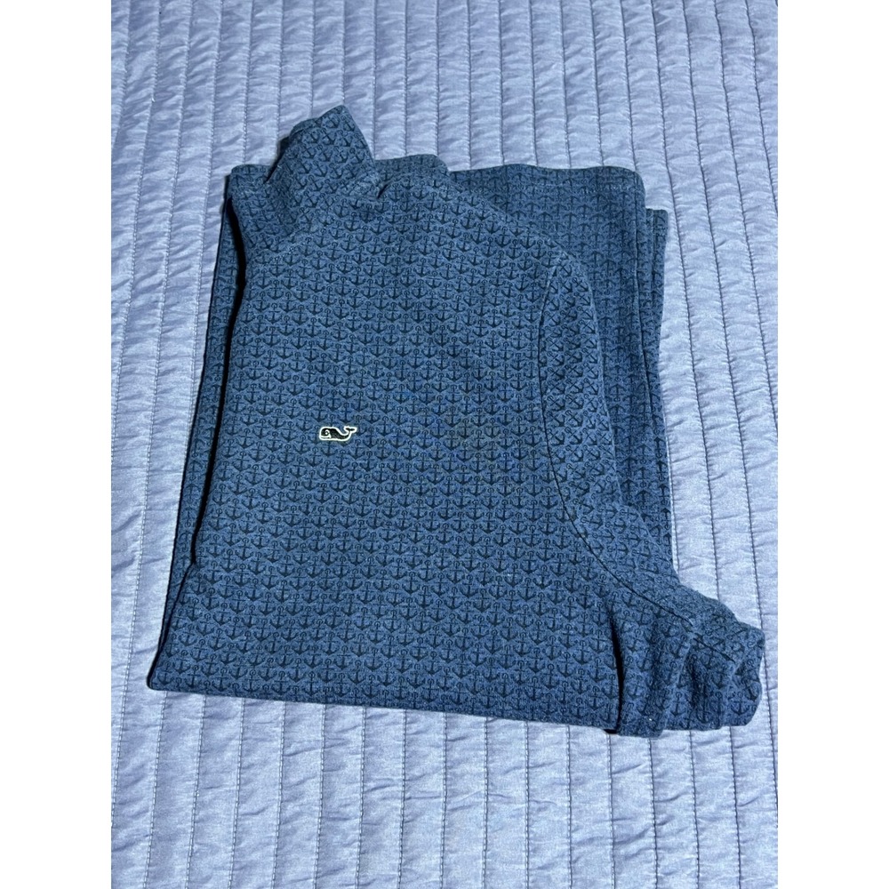 Vineyard Vines Mens XL Blue Anchor Print Quarter Zip Pullover Sweater Mock Neck